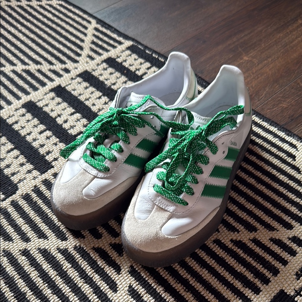Adidas Sambae White and Green Sneakers